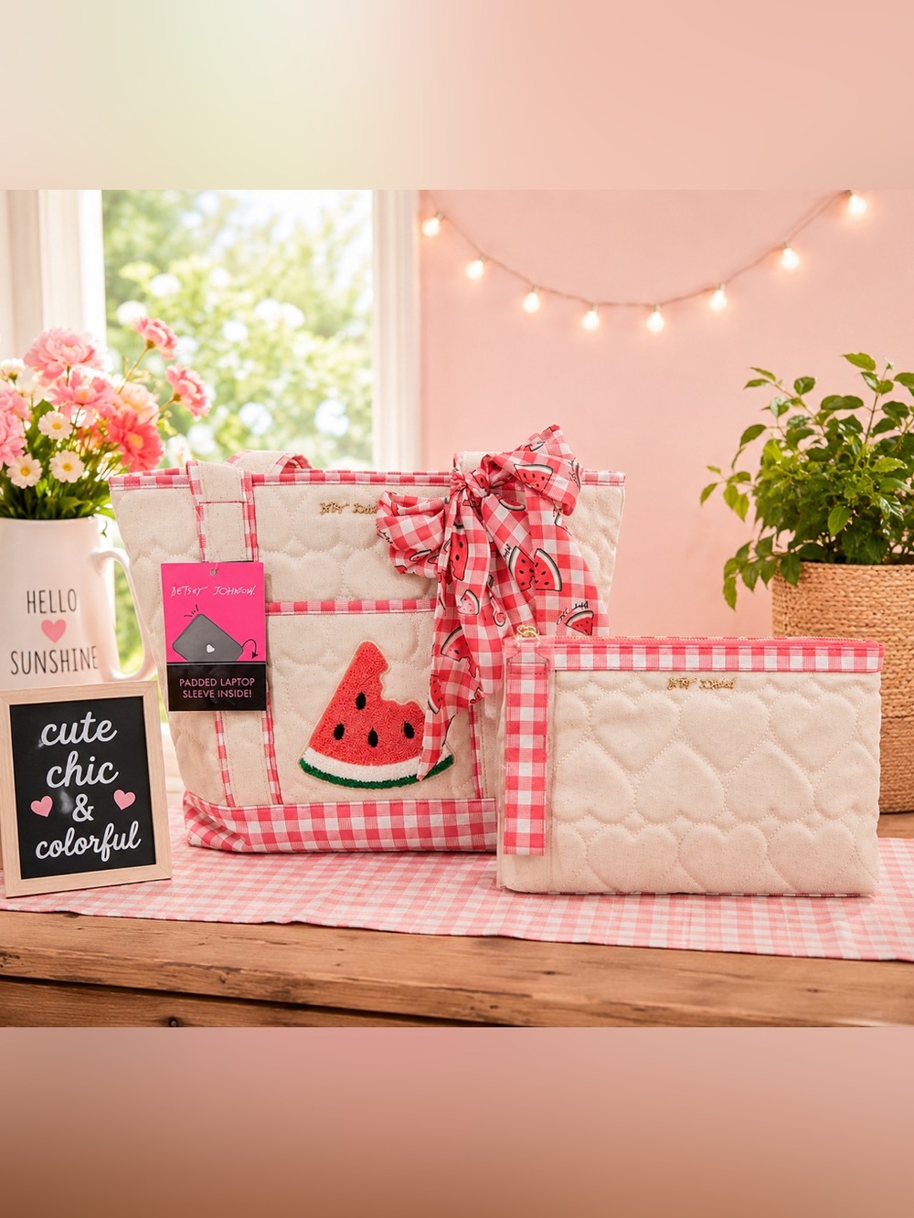 NWT Betsey Johnson Watermelon Tote Bag & Matching Wristlet Set